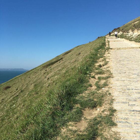 Steep path at the start of walking from Lulworth Cove to Durdle Door