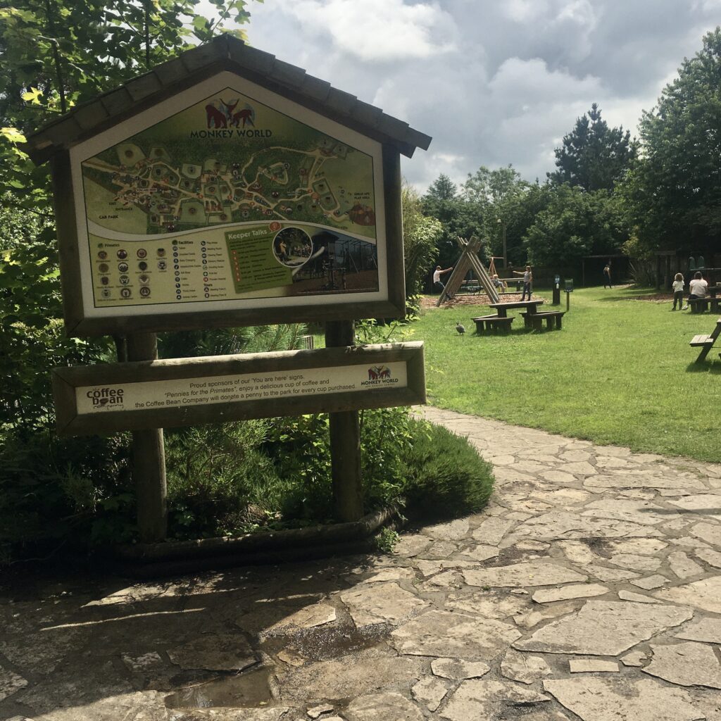 Monkey World picnic spot and information board